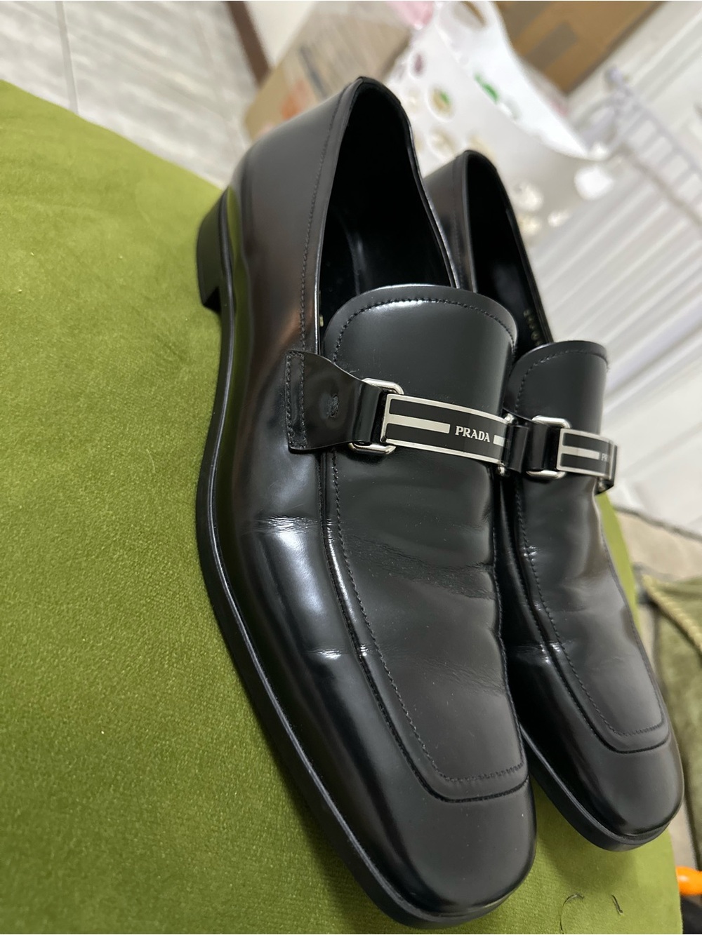 Prada Black Patent Leather Slip-On Loafers with Logo Bar - Picture 5 of 9